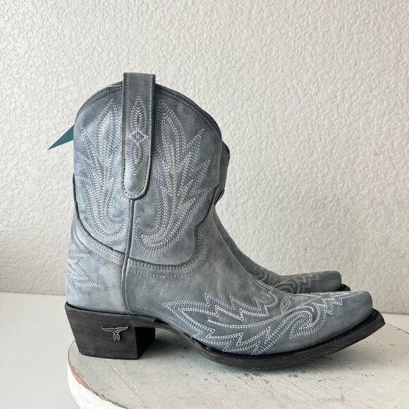 Lane LEXINGTON Womens Cowboy Bootie 6 Washed Denim Western Cowgirl Short Boots - Picture 2 of 11